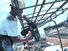 Construction site where reinforced steel is fixed with an automatic rebar tier